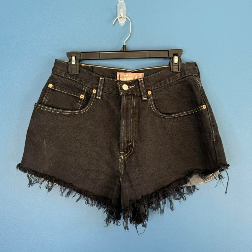 Levi's Black Frayed Hem Jean Shorts